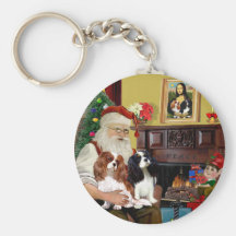 Santa At Home  Cavalier King Charles (two) Key Chains