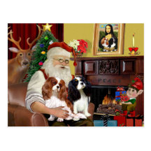 Santa At Home  Cavalier King Charles (two) Post Card