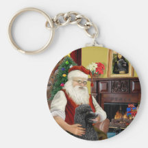 Santa At Home - Poodle (Standard black) Key Chain