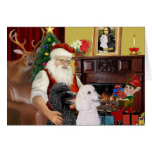 Santa At Home - Poodles (2 Standard) Cards