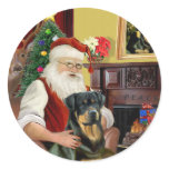 Santa At Home - Rottweiler 3 Round Sticker