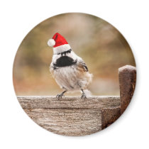 Santa Chickadee Fridge Magnet