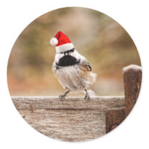 Santa Chickadee Round Sticker
