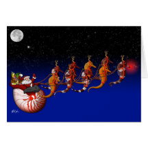 Santa Claus and Seahorse Sleigh Greeting Card