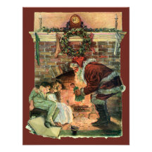 Santa Claus and Sleeping Children by the Fireplace Invite