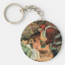 Santa Claus and Sleeping Children by the Fireplace Key Chain