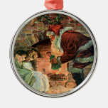 Santa Claus and Sleeping Children by the Fireplace Ornament