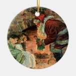 Santa Claus and Sleeping Children by the Fireplace Christmas Tree Ornament