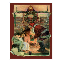 Santa Claus and Sleeping Children by the Fireplace Post Cards