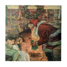 Santa Claus and Sleeping Children by the Fireplace Tile