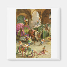 Santa Claus' Elves In HIs North Pole Workshop Magnets
