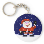 Santa Claus & Falling Snow Pixel Art Keychain