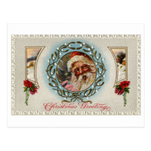 Santa Claus in Mistletoe Wreath Post Card