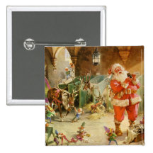 Santa Claus in the North Pole Reindeer Stables Pinback Buttons