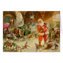 Santa Claus in the North Pole Reindeer Stables Greeting Cards