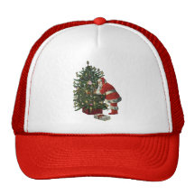 Santa Claus Lighting Candles on the Christmas Tree Mesh Hats