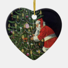 Santa Claus Lighting Candles on the Christmas Tree Christmas Ornaments