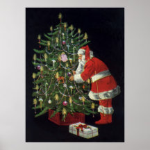 Santa Claus Lighting Candles on the Christmas Tree Posters
