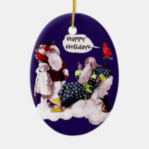 SANTA CLAUS, LITTLE ANGEL & MERLIN Christmas Party Christmas Ornaments