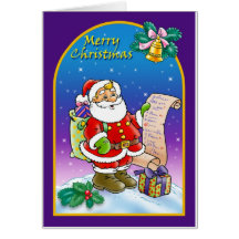 Santa Claus looking at Christmas Wish List Greeting Card