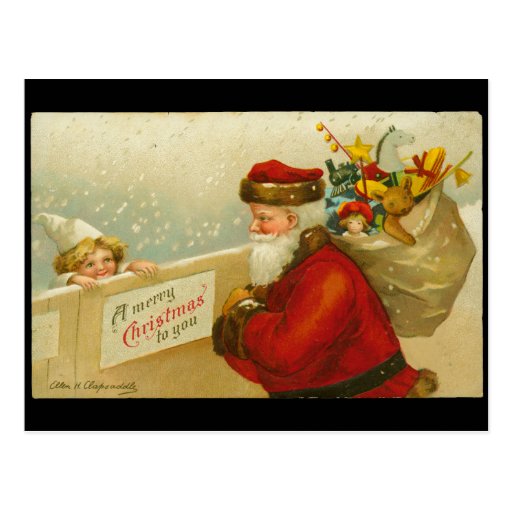 Santa Claus Merry Christmas n Child Vintage Style Post Cards