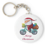 Santa Claus on Bicycle -custom txt- keychains