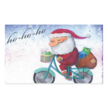 Santa Claus on Bicycle Rectangle Stickers