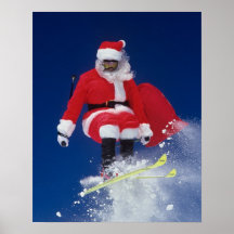 Santa Claus on skis jumping off a cornice at Posters