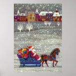 Santa Claus One Horse Open Sleigh in the Snow posters