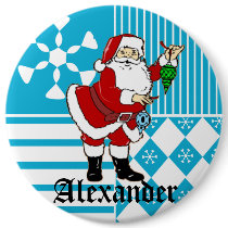 Santa Claus Personalised Stocking Name Tag Buttons