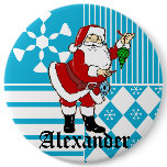 Santa Claus Personalised Stocking Name Tag Buttons