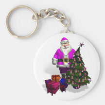 Santa Claus Pink Ribbons Keychain
