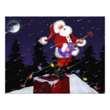 Santa Claus Playing Electric Guitar Custom Invites