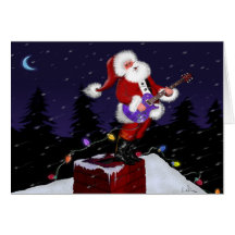 Santa Claus Playing Electric Guitar Greeting Cards