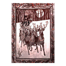 Santa Claus Reindeer And Sleigh Invitations