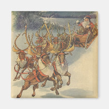 Santa Claus Reindeer Delivering Toys Christmas Eve Refrigerator Magnets