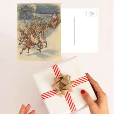 Santa Claus Reindeer Delivering Toys Christmas Eve Postcard