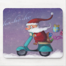 Santa Claus Scooterist Mouse Pad