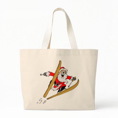 Santa Claus Skiers Skiing Xmas Tees and Gifts Tote Bags by Funkart