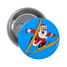 Santa Claus Skiers Skiing Xmas Tees and Gifts Button