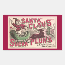 Santa Claus Sugar Plums - Vintage Christmas Rectangle Sticker