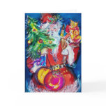 SANTA  CLAUS WITH CHRISTMAS TREE AND GIFTS cards