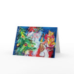 SANTA  CLAUS WITH CHRISTMAS TREE AND GIFTS cards