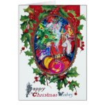 SANTA  CLAUS WITH CHRISTMAS TREE AND GIFTS GREETING CARDS