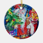 SANTA CLAUS WITH CHRISTMAS TREE AND GIFTS Red Ruby Christmas Tree Ornament