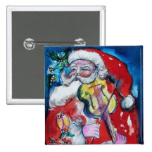SANTA CLAUS WITH VIOLIN PINBACK BUTTON