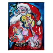 SANTA CLAUS WITH VIOLIN POSTCARDS