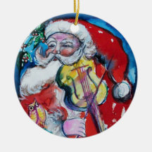 SANTA CLAUS WITH VIOLIN Red Ruby Ornaments