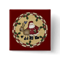 Santa Clause and Reindeer Christmas Button