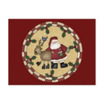 Santa Clause and Reindeer Postcard